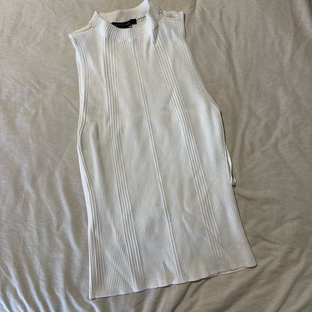 Sleeveless White Ribbed Top